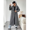 image:imagechouyatou Womens Winter Single Breasted Wool Coat Lapel Collar Long Pea Coat Loose Fit Trench CoatsGrey