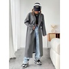 image:imagechouyatou Womens Winter Single Breasted Wool Coat Lapel Collar Long Pea Coat Loose Fit Trench CoatsGrey