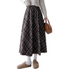 image:imagechouyatou Womens Fall Winter Elastic Waist Wool Plaid Skirt ALine Pleated Midi Long Skater SkirtsBrown