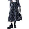 image:imagechouyatou Womens Fall Winter Elastic Waist Wool Plaid Skirt ALine Pleated Midi Long Skater SkirtsNavy Blue