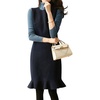 image:imagechouyatou Womens Ruffle Fishtail Hem Wool Pinafore Overall Dress Pleated Flared Midi Bib Jumper DressBlue