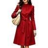 image:imagechouyatou Womens Stand Collar Wool Trench Coat Belted Dress Long Pea CoatRed