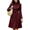 image:imagechouyatou Womens Stand Collar Wool Trench Coat Belted Dress Long Pea CoatWine Red