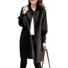 image:imagechouyatou Womens Winter Casual Single Breasted Wool Coat Collarless Long Wool Blend Trench Pea CoatBlack