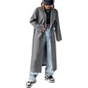 image:imagechouyatou Womens Winter Single Breasted Wool Coat Lapel Collar Long Pea Coat Loose Fit Trench CoatsGrey