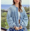 image:imagechouyatou Women Fall Oversized Floral Jean Jacket Trendy Zip Denim JacketBlue