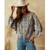 image:imagechouyatou Women Fall Oversized Floral Jean Jacket Trendy Zip Denim JacketFloral Blue