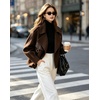 image:imagechouyatou Womens Business Casual Wool Coat Open Front Cropped CoatBrown