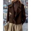 image:imagechouyatou Womens Business Casual Wool Coat Open Front Cropped CoatBrown