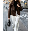image:imagechouyatou Womens Business Casual Wool Coat Open Front Cropped CoatBrown