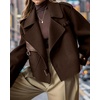 image:imagechouyatou Womens Business Casual Wool Coat Open Front Cropped CoatBrown