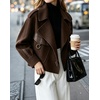 image:imagechouyatou Womens Business Casual Wool Coat Open Front Cropped CoatBrown