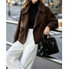 image:imagechouyatou Womens Business Casual Wool Coat Open Front Cropped CoatBrown