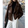 image:imagechouyatou Womens Business Casual Wool Coat Open Front Cropped CoatBrown