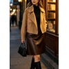 image:imagechouyatou Womens Business Casual Wool Coat Open Front Cropped CoatCamel