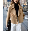 image:imagechouyatou Womens Business Casual Wool Coat Open Front Cropped CoatCamel