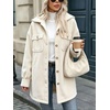 image:imagechouyatou Womens Hooded Corduroy Jacket Loose Fit Button Down Trench CoatBeige