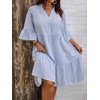 image:imagechouyatou Womens Summer Striped Babydoll Ruffle Mini Dress Casual Loose Fit Short Sleeve Tiered Party DressBlue
