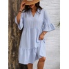 image:imagechouyatou Womens Summer Striped Babydoll Ruffle Mini Dress Casual Loose Fit Short Sleeve Tiered Party DressBlue