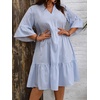 image:imagechouyatou Womens Summer Striped Babydoll Ruffle Mini Dress Casual Loose Fit Short Sleeve Tiered Party DressBlue