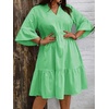 image:imagechouyatou Womens Summer Striped Babydoll Ruffle Mini Dress Casual Loose Fit Short Sleeve Tiered Party DressGreen