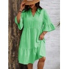 image:imagechouyatou Womens Summer Striped Babydoll Ruffle Mini Dress Casual Loose Fit Short Sleeve Tiered Party DressGreen