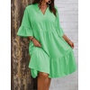 image:imagechouyatou Womens Summer Striped Babydoll Ruffle Mini Dress Casual Loose Fit Short Sleeve Tiered Party DressGreen