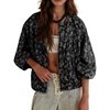 image:imagechouyatou Women Fall Oversized Floral Jean Jacket Trendy Zip Denim JacketBlack Paisley