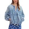 image:imagechouyatou Women Fall Oversized Floral Jean Jacket Trendy Zip Denim JacketBlue