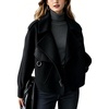 image:imagechouyatou Womens Business Casual Wool Coat Open Front Cropped CoatBlack