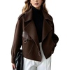 image:imagechouyatou Womens Business Casual Wool Coat Open Front Cropped CoatBrown