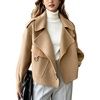 image:imagechouyatou Womens Business Casual Wool Coat Open Front Cropped CoatCamel