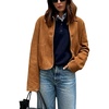 image:imagechouyatou Womens Faux Suede Cropped Jacket Casual Button Down Faux Suede Leather Shacket TopsBrown