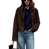 image:imagechouyatou Womens Faux Suede Cropped Jacket Casual Button Down Faux Suede Leather Shacket TopsCoffee