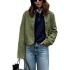image:imagechouyatou Womens Faux Suede Cropped Jacket Casual Button Down Faux Suede Leather Shacket TopsGreen