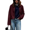 image:imagechouyatou Womens Faux Suede Cropped Jacket Casual Button Down Faux Suede Leather Shacket TopsWine Red