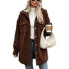 image:imagechouyatou Womens Hooded Corduroy Jacket Loose Fit Button Down Trench CoatBrown