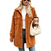 image:imagechouyatou Womens Hooded Corduroy Jacket Loose Fit Button Down Trench CoatCaramel