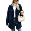 image:imagechouyatou Womens Hooded Corduroy Jacket Loose Fit Button Down Trench CoatNavy Blue