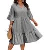 image:imagechouyatou Womens Summer Striped Babydoll Ruffle Mini Dress Casual Loose Fit Short Sleeve Tiered Party DressBlack
