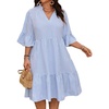 image:imagechouyatou Womens Summer Striped Babydoll Ruffle Mini Dress Casual Loose Fit Short Sleeve Tiered Party DressBlue