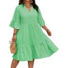 image:imagechouyatou Womens Summer Striped Babydoll Ruffle Mini Dress Casual Loose Fit Short Sleeve Tiered Party DressGreen