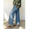 image:imagechouyatou Floral Embroidered Wide Leg Jeans High Waisted Denim Ankle JeansBlue