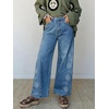 image:imagechouyatou Floral Embroidered Wide Leg Jeans High Waisted Denim Ankle JeansBlue