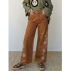 image:imagechouyatou Floral Embroidered Wide Leg Jeans High Waisted Denim Ankle JeansBrown