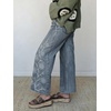 image:imagechouyatou Floral Embroidered Wide Leg Jeans High Waisted Denim Ankle JeansGrey