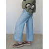image:imagechouyatou Floral Embroidered Wide Leg Jeans High Waisted Denim Ankle JeansLight Blue