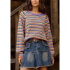 image:imagechouyatou Womens 2025 Fall Outfits Contrast Striped Sweater Y2K Colorful Knit Long Sleeve Pullover Jumper TopsBlue