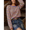 image:imagechouyatou Womens 2025 Fall Outfits Contrast Striped Sweater Y2K Colorful Knit Long Sleeve Pullover Jumper TopsBlue