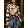 image:imagechouyatou Womens 2025 Fall Outfits Contrast Striped Sweater Y2K Colorful Knit Long Sleeve Pullover Jumper TopsGreen
